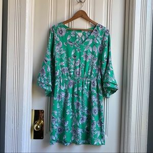 a new day Green White Floral Bell Sleeve Dress